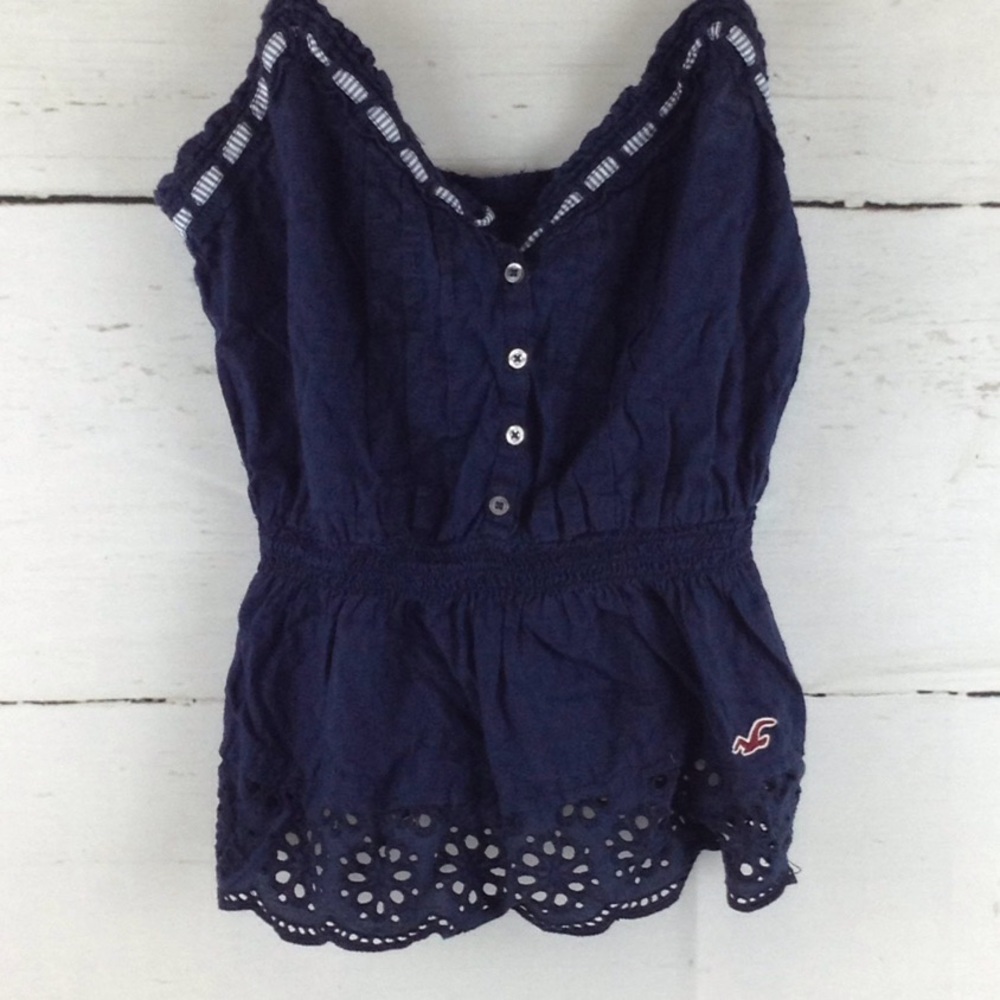 Hollister Women's SZ M blue button & tie tank top